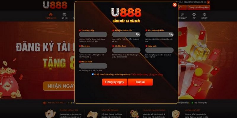 Bảng thông tin cần điền khi đăng ký U888